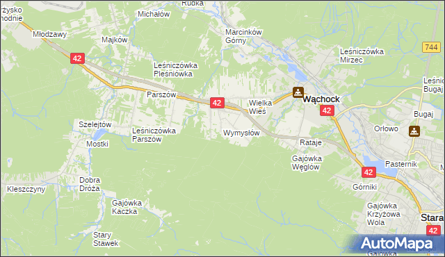 mapa Wymysłów gmina Wąchock, Wymysłów gmina Wąchock na mapie Targeo