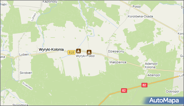 mapa Wyryki-Adampol, Wyryki-Adampol na mapie Targeo