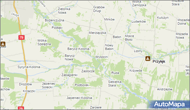 mapa Wysocin gmina Przyłęk, Wysocin gmina Przyłęk na mapie Targeo