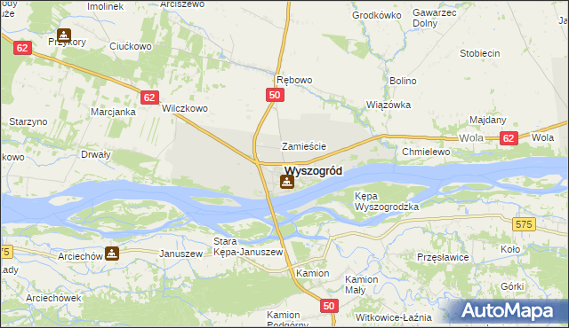 mapa Wyszogród powiat płocki, Wyszogród powiat płocki na mapie Targeo