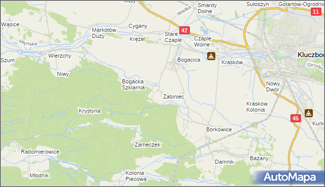 mapa Żabiniec gmina Kluczbork, Żabiniec gmina Kluczbork na mapie Targeo