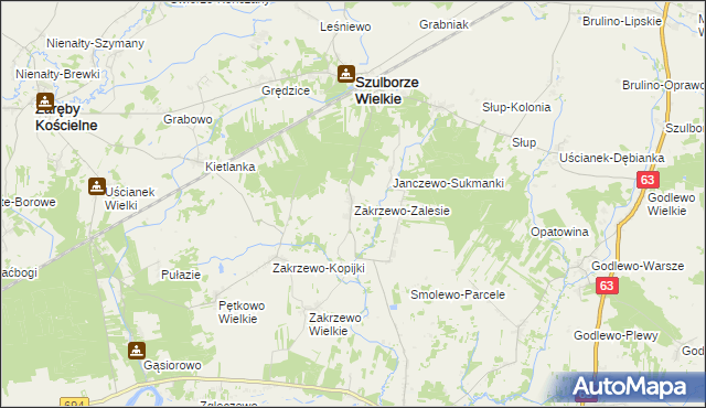 mapa Zakrzewo-Zalesie, Zakrzewo-Zalesie na mapie Targeo