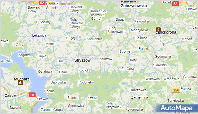 mapa Zakrzów gmina Stryszów, Zakrzów gmina Stryszów na mapie Targeo