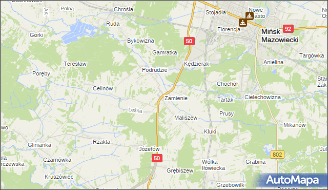 mapa Zamienie gmina Mińsk Mazowiecki, Zamienie gmina Mińsk Mazowiecki na mapie Targeo