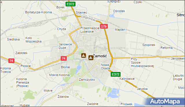 mapa Zamościa, Zamość na mapie Targeo