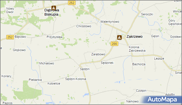 mapa Zarębowo gmina Zakrzewo, Zarębowo gmina Zakrzewo na mapie Targeo