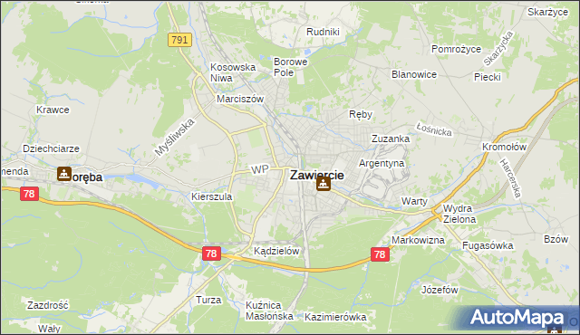 mapa Zawiercie, Zawiercie na mapie Targeo