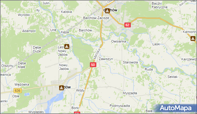 mapa Zawiszyn gmina Jadów, Zawiszyn gmina Jadów na mapie Targeo