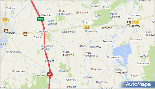mapa Żdżary gmina Bielawy, Żdżary gmina Bielawy na mapie Targeo