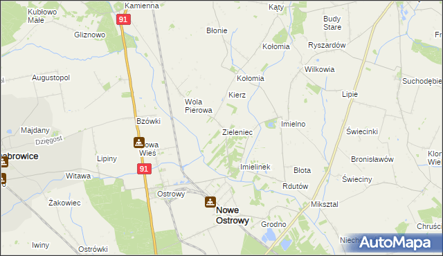 mapa Zieleniec gmina Nowe Ostrowy, Zieleniec gmina Nowe Ostrowy na mapie Targeo