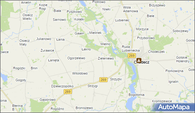 mapa Zieleniewo gmina Chodecz, Zieleniewo gmina Chodecz na mapie Targeo