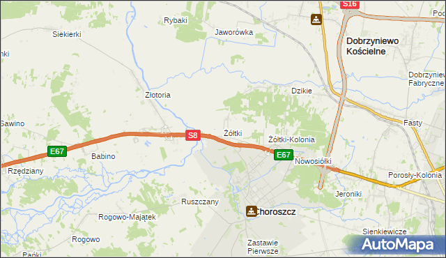 mapa Żółtki gmina Choroszcz, Żółtki gmina Choroszcz na mapie Targeo