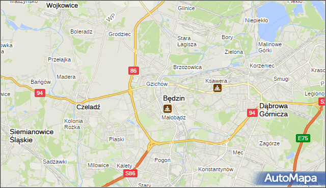 mapa Będzin, Będzin na mapie Targeo