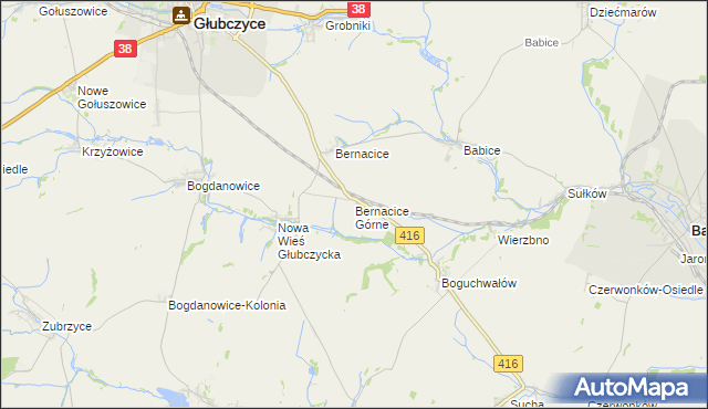 mapa Bernacice Górne, Bernacice Górne na mapie Targeo