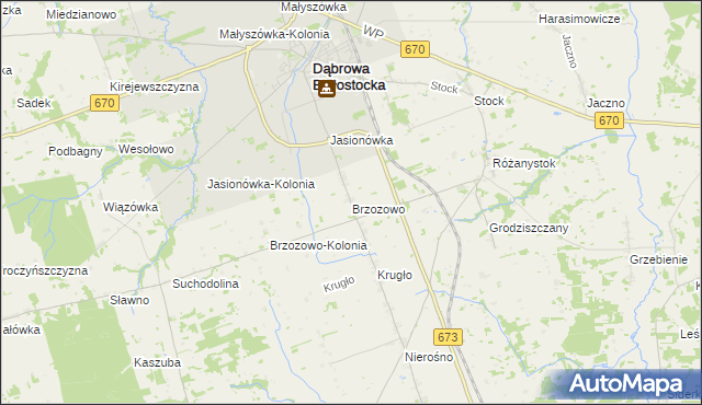 mapa Brzozowo gmina Dąbrowa Białostocka, Brzozowo gmina Dąbrowa Białostocka na mapie Targeo