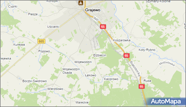 mapa Elżbiecin gmina Grajewo, Elżbiecin gmina Grajewo na mapie Targeo