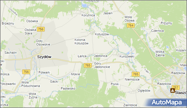 mapa Jabłonica gmina Szydłów, Jabłonica gmina Szydłów na mapie Targeo