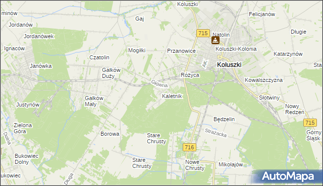 mapa Kaletnik gmina Koluszki, Kaletnik gmina Koluszki na mapie Targeo