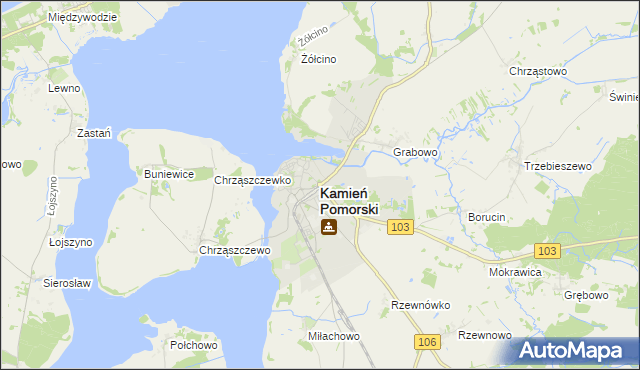 mapa Kamień Pomorski, Kamień Pomorski na mapie Targeo