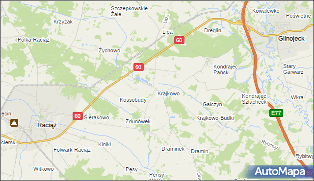 mapa Krajkowo gmina Raciąż, Krajkowo gmina Raciąż na mapie Targeo