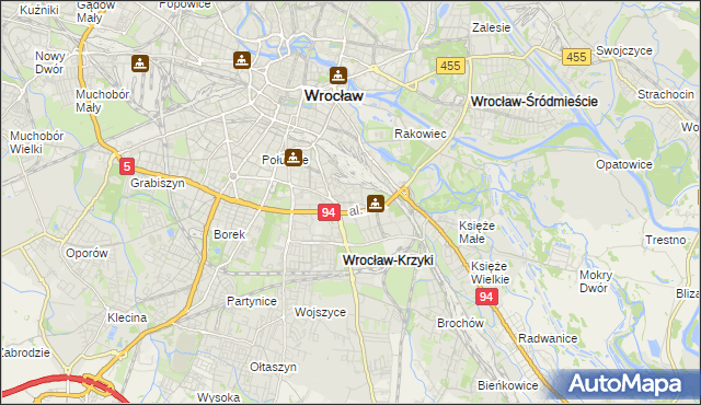 mapa Krzyki gmina Wrocław, Krzyki gmina Wrocław na mapie Targeo