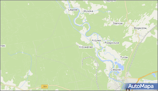 mapa Krzywaniec gmina Nowogród Bobrzański, Krzywaniec gmina Nowogród Bobrzański na mapie Targeo