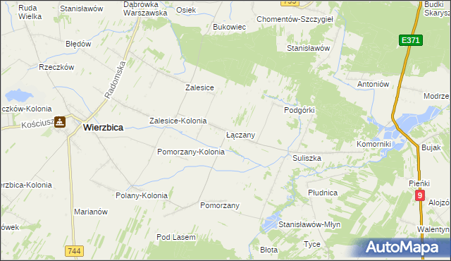mapa Łączany gmina Wierzbica, Łączany gmina Wierzbica na mapie Targeo