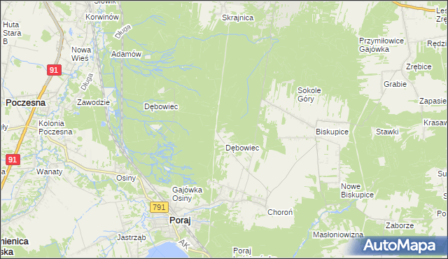 mapa Leśniczówka Dębowiec gmina Olsztyn, Leśniczówka Dębowiec gmina Olsztyn na mapie Targeo
