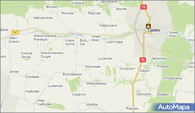 mapa Lucjanów gmina Lipsko, Lucjanów gmina Lipsko na mapie Targeo