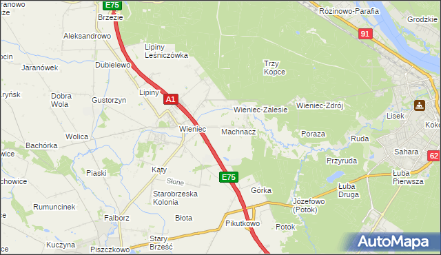 mapa Machnacz gmina Brześć Kujawski, Machnacz gmina Brześć Kujawski na mapie Targeo