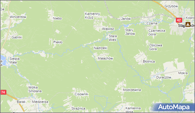 mapa Małachów gmina Końskie, Małachów gmina Końskie na mapie Targeo