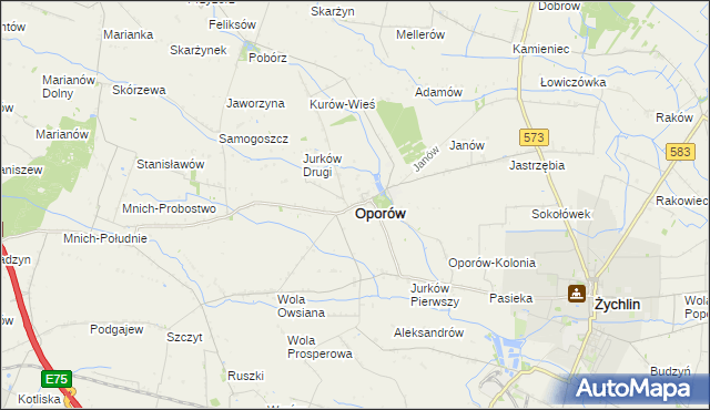 mapa Oporów powiat kutnowski, Oporów powiat kutnowski na mapie Targeo