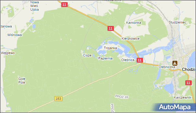 mapa Papiernia gmina Chodzież, Papiernia gmina Chodzież na mapie Targeo