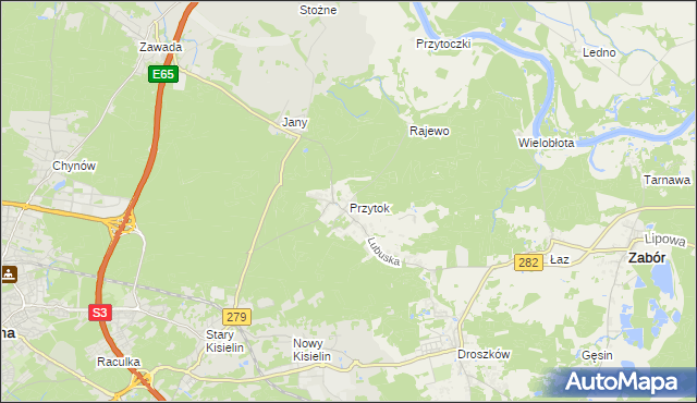 mapa Przytok gmina Zabór, Przytok gmina Zabór na mapie Targeo