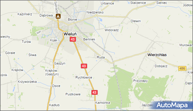 mapa Ruda gmina Wieluń, Ruda gmina Wieluń na mapie Targeo