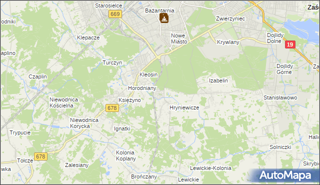 mapa Śródlesie gmina Juchnowiec Kościelny, Śródlesie gmina Juchnowiec Kościelny na mapie Targeo