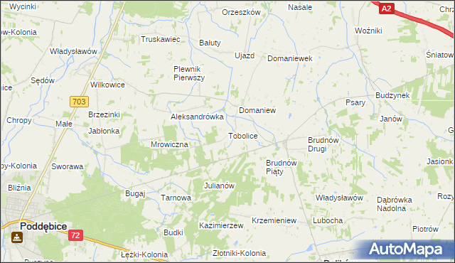 mapa Tobolice gmina Dalików, Tobolice gmina Dalików na mapie Targeo