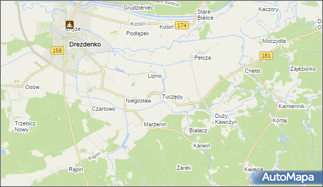 mapa Tuczępy gmina Drezdenko, Tuczępy gmina Drezdenko na mapie Targeo