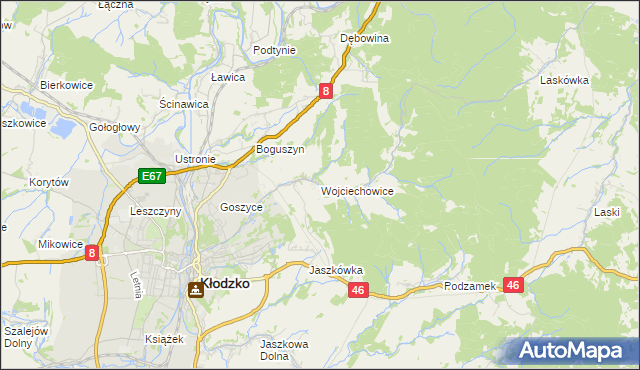 mapa Wojciechowice gmina Kłodzko, Wojciechowice gmina Kłodzko na mapie Targeo