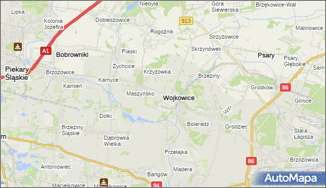 mapa Wojkowice powiat będziński, Wojkowice powiat będziński na mapie Targeo