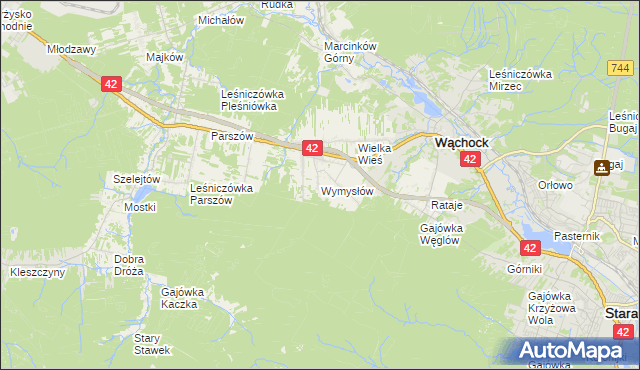 mapa Wymysłów gmina Wąchock, Wymysłów gmina Wąchock na mapie Targeo