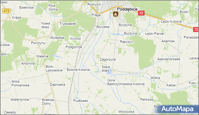 mapa Zagórzyce gmina Poddębice, Zagórzyce gmina Poddębice na mapie Targeo
