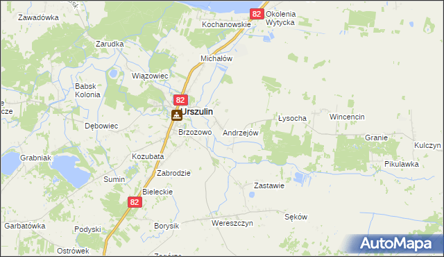 mapa Andrzejów gmina Urszulin, Andrzejów gmina Urszulin na mapie Targeo