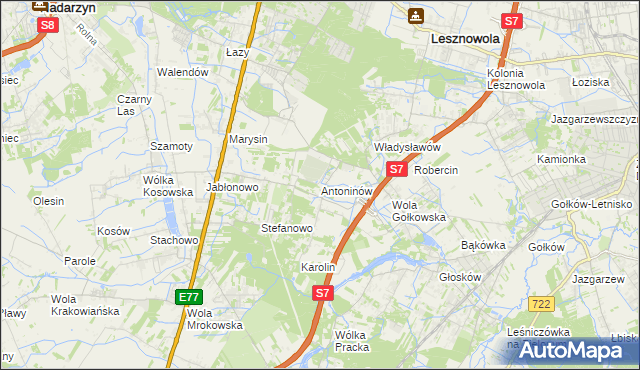 mapa Antoninów gmina Piaseczno, Antoninów gmina Piaseczno na mapie Targeo
