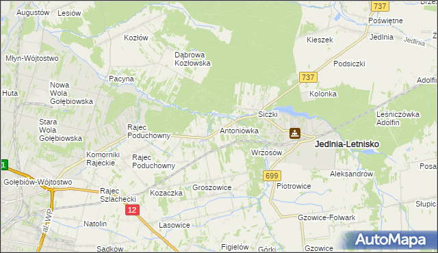 mapa Antoniówka gmina Jedlnia-Letnisko, Antoniówka gmina Jedlnia-Letnisko na mapie Targeo