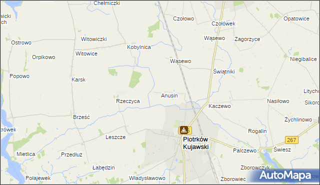 mapa Anusin gmina Piotrków Kujawski, Anusin gmina Piotrków Kujawski na mapie Targeo