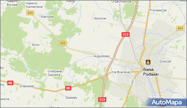 mapa Augustowo gmina Bielsk Podlaski, Augustowo gmina Bielsk Podlaski na mapie Targeo