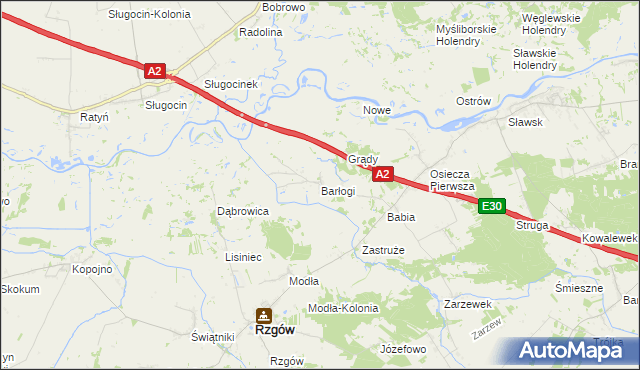 mapa Barłogi gmina Rzgów, Barłogi gmina Rzgów na mapie Targeo