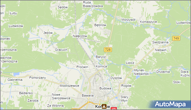 mapa Barycz gmina Końskie, Barycz gmina Końskie na mapie Targeo
