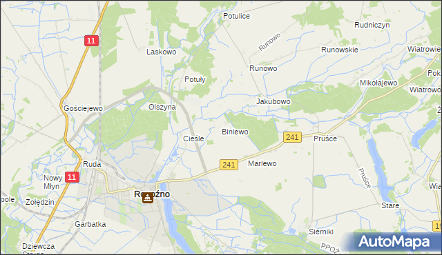 mapa Biniewo, Biniewo na mapie Targeo